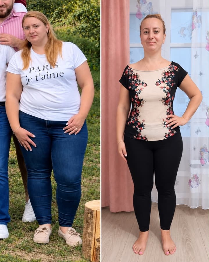 Monica before and after losing 37 kg